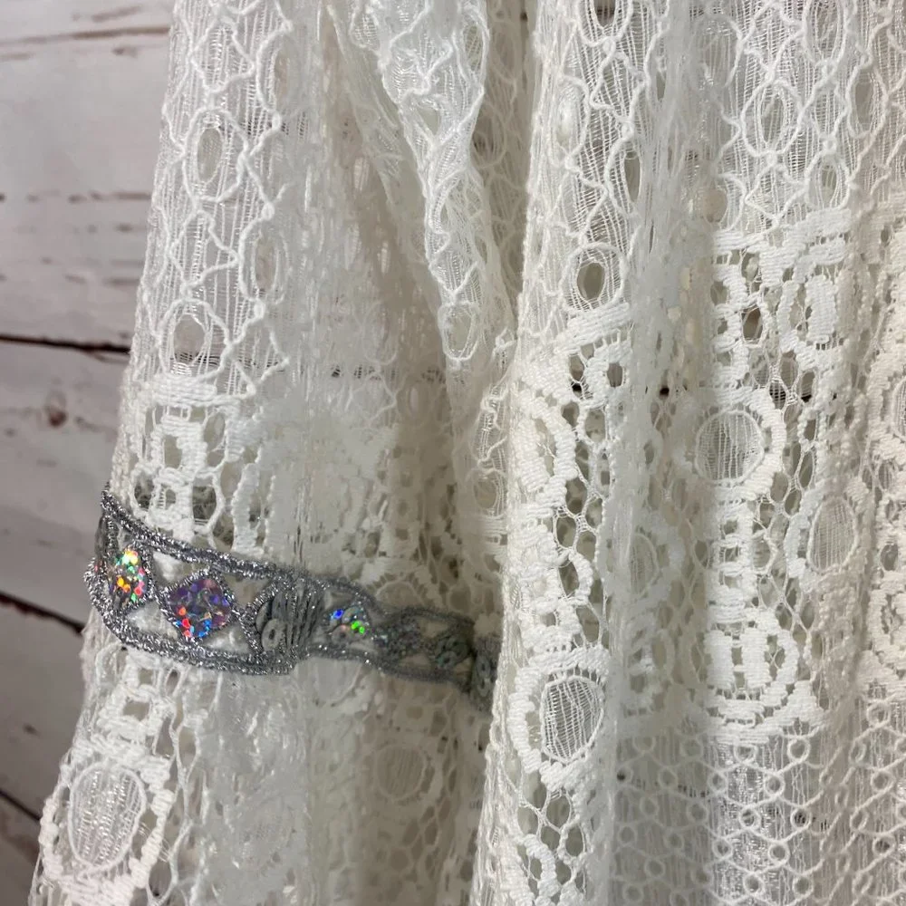 Arrianna by Howard's Ivory Sheer Lace Long Sleeve Top Women's Size Small Medium - Picture 3 of 11